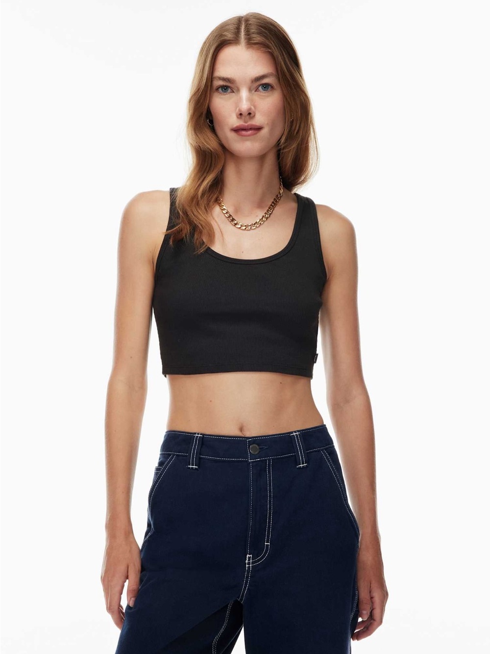 Aritzia TNA Ribbed Crop Tank Top Black 100% Cotton